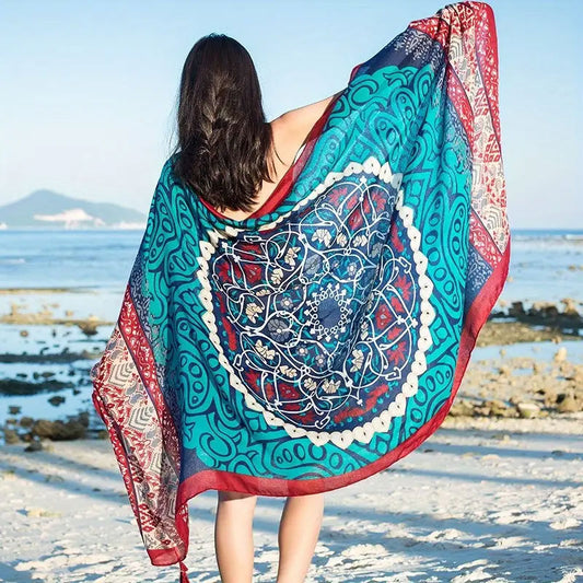 Bohemian Ethnic Style Tassel Linen Scarf Women's Travel Sun Protection Shawl